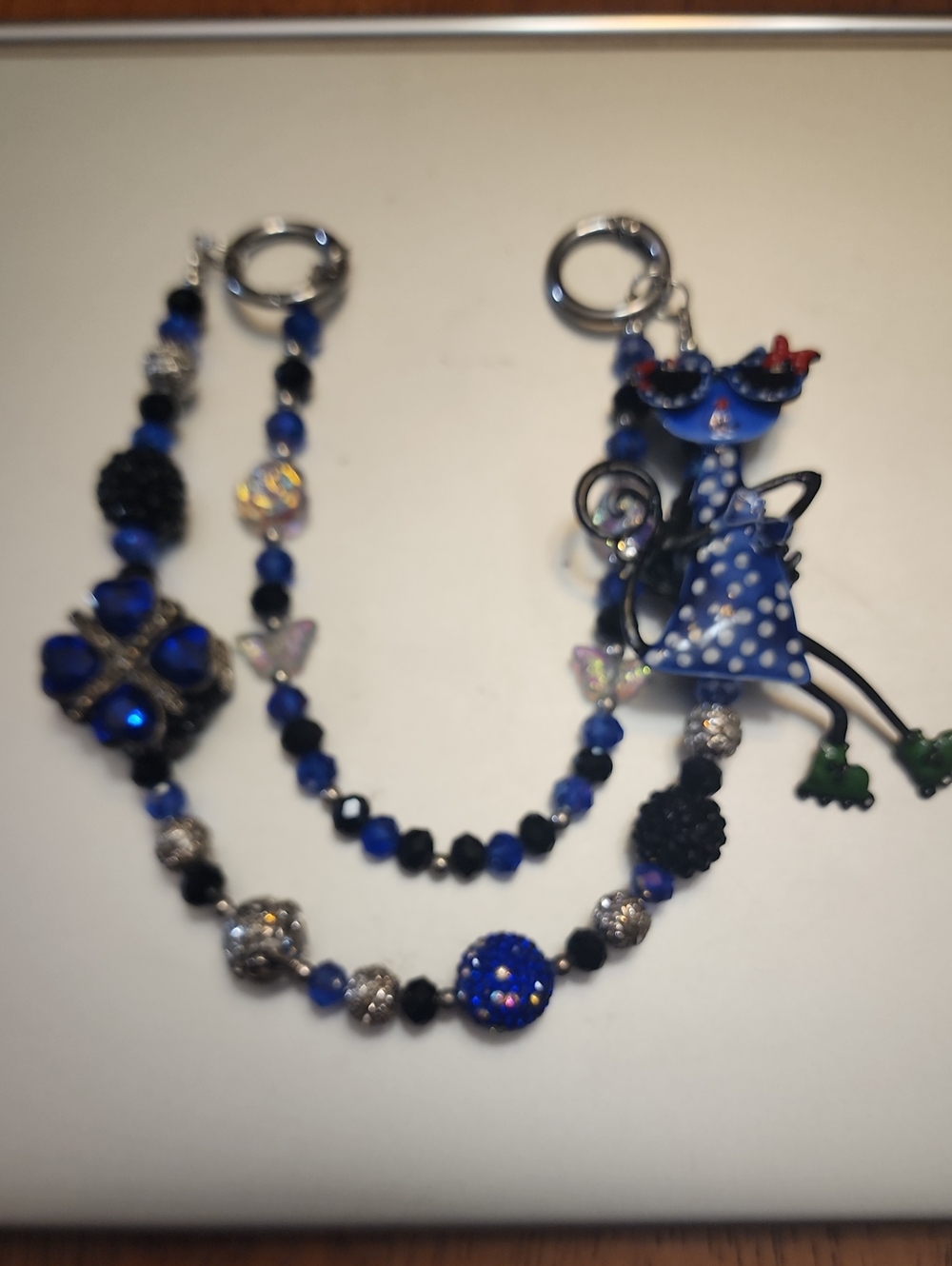 Blue Beaded Cat Purse Charm